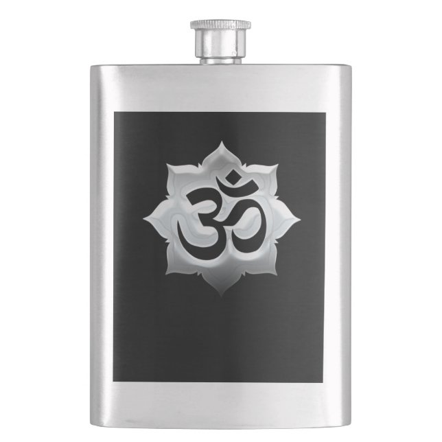 OM Symbol Lotus Spiritualität Yoga Wappen Flachmann (Vorderseite)