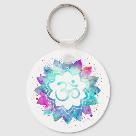 *~* OM Symbol Lotus Watercolor Mandala Schlüsselanhänger