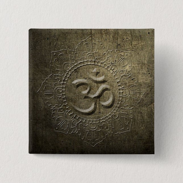 OM Symbol Mandala Bronze Metal Effekt 1 Button (Vorderseite)