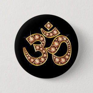 Om-Symbol mit "Amber"- oder "Topaz"-Steinen Button