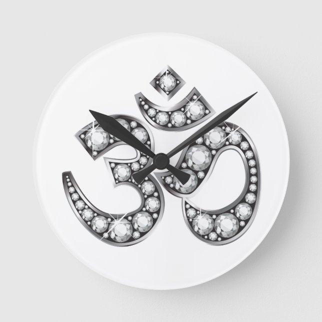 Om Symbol mit "Diamond" Stones Runde Wanduhr (Vorderseite)