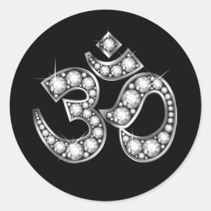 Om Symbol mit "Diamond" Stones Runder Aufkleber