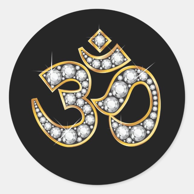 Om Symbol mit "Diamond" Stones Runder Aufkleber (Vorderseite)