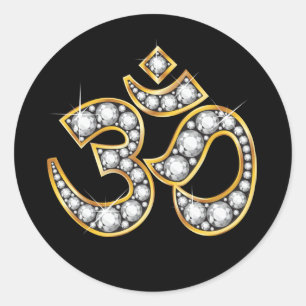 Om Symbol mit "Diamond" Stones Runder Aufkleber