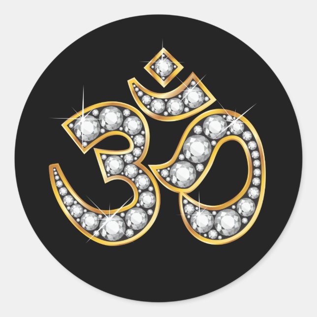 Om Symbol mit "Diamond" Stones Runder Aufkleber (Vorderseite)