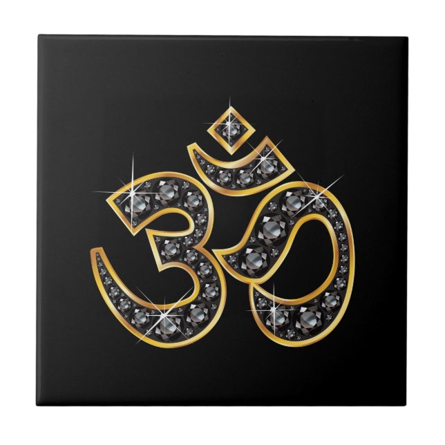 Om Symbol mit "Onyx" Stones Fliese (Vorderseite)