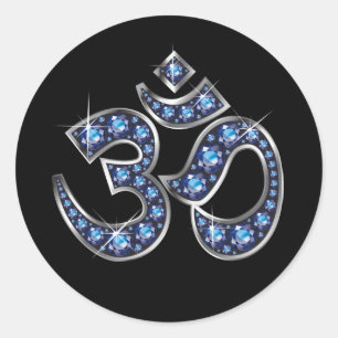 Om-Symbol mit "Sapphire"-Steinen Runder Aufkleber