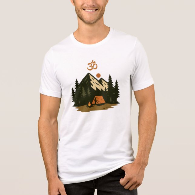 "Om" Symbol Mountain Camping Scene Tri-Blend Shirt (Vorderseite)