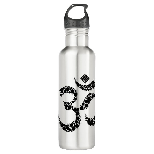 Om Symbol Schwarz und Weiß Edelstahlflasche (Vorderseite)