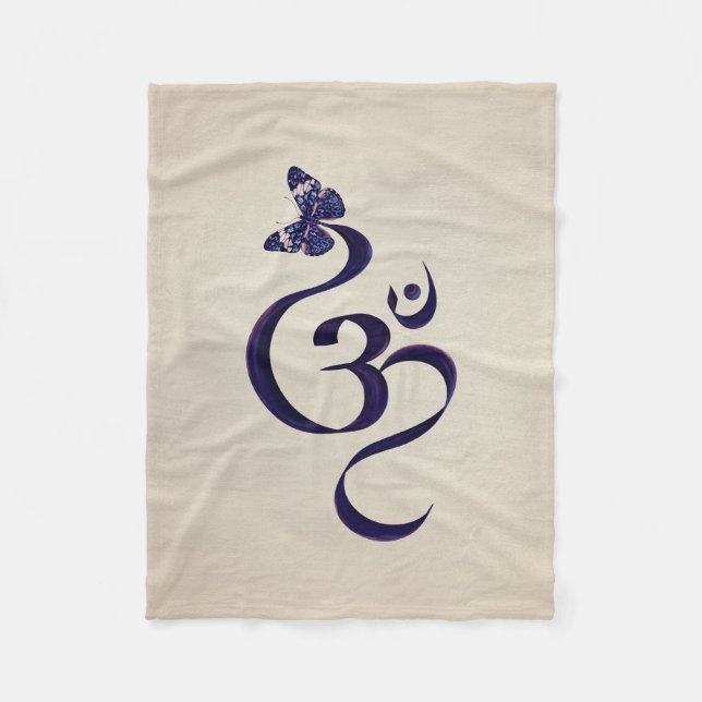 OM-Symbol und Schmetterling - Wasserfarbe Fleecedecke (Vorderseite)