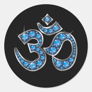 Om Symbol with "Aquamarine" Stones Runder Aufkleber