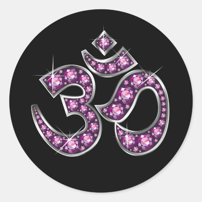 Om Symbol with "Garnet" Stones Runder Aufkleber (Vorderseite)