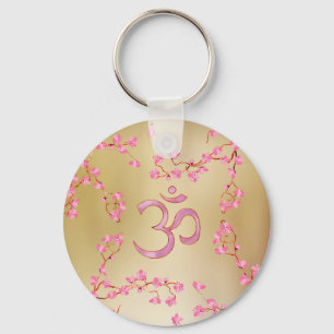 OM symbol  with gentle pastel pink flower tree Schlüsselanhänger