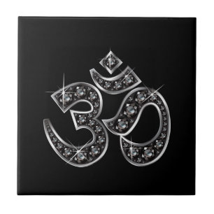 Om Symbol with "Onyx" Stones Fliese