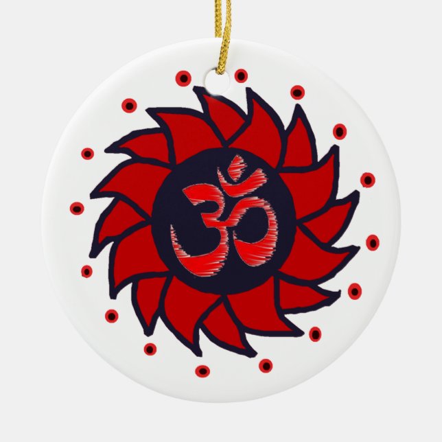 Om und Rotes Pinrad - Yoga Ornament (Vorne)
