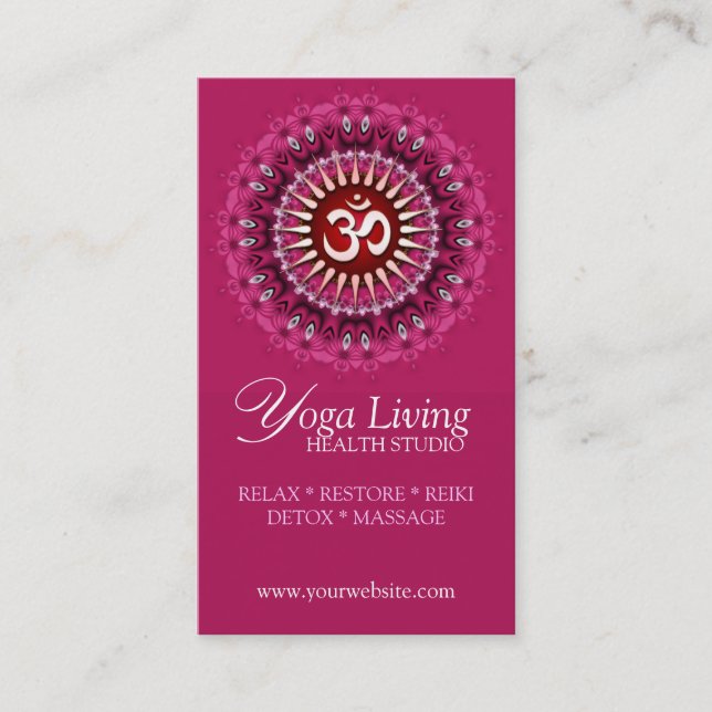 Om Yoga Pink Mandala New Age Business Cards Visitenkarte (Vorderseite)