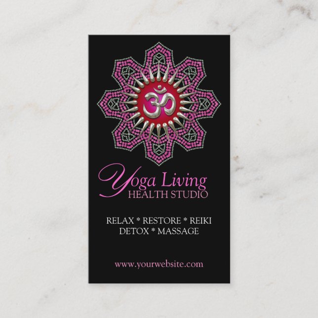 Om Yoga Pink Mandala Sparkle Carte de visite (Devant)