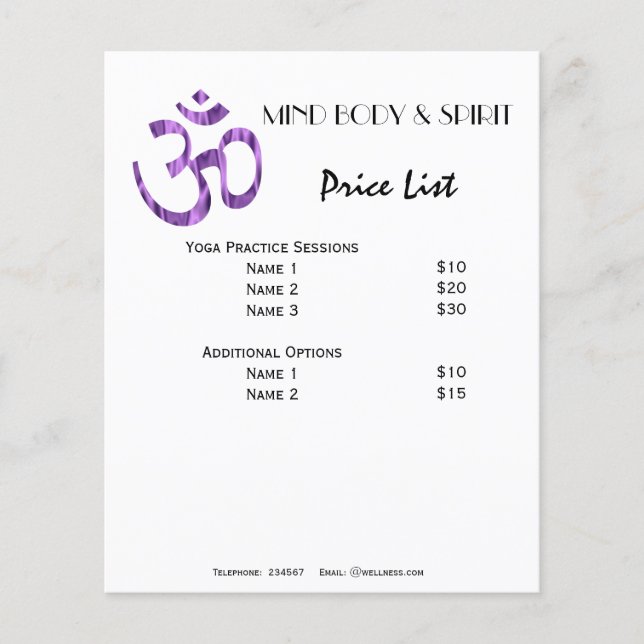 Om Yoga Preisliste A5 Flyer (Vorne)