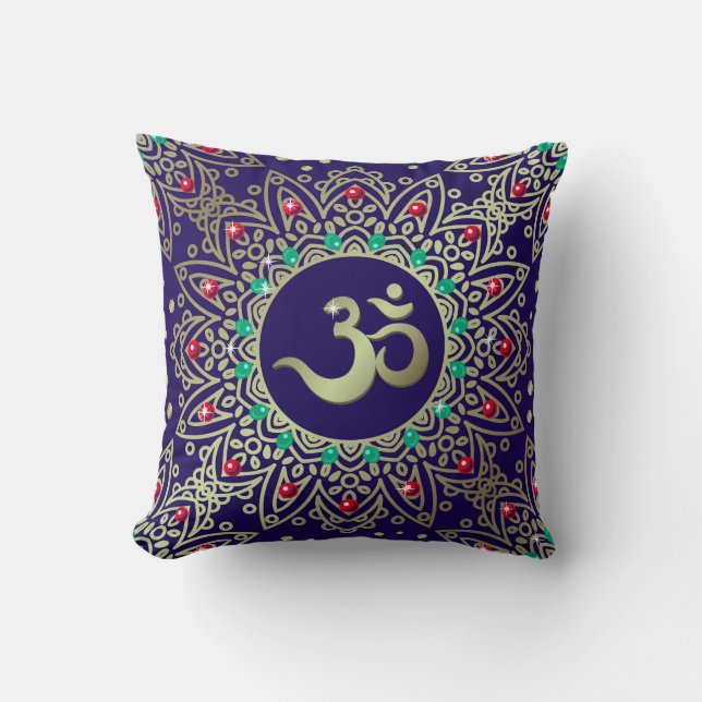 Om Yoga Symbol Mandala Blue Red Aquamarin Kissen (Vorderseite)