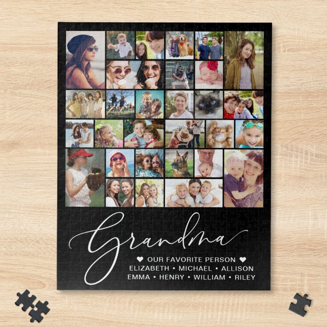 Oma 30 Foto-Collage Schwarz (Grandma 30 Photo Collage Black Jigsaw Puzzle)