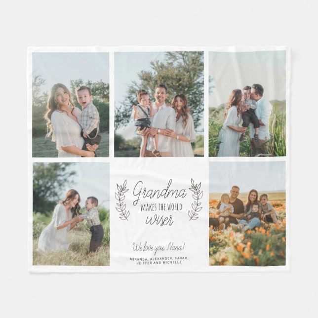 Oma 5-Foto-Collage Script-Text personalisiert Fleecedecke (Vorderseite (Horizontal))