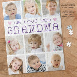 Oma 9 Foto Collage Herz Custom Colors<br><div class="desc">Erstellen Sie ein besonderes Aktivitätsgeschenk und bewahren Sie die stolze Oma, die die Enkel oder Enkel und Familienfotos ihres Enkelkindes mit einem personalisierten Puzzle präsentiert, das eine leicht hochzuladende Collage aus Foto mit 9 Bildern enthält. Der Titel WE LIEBE YOU GRANDMA wurde mit Herz in Ihrer Farbauswahl für bearbeitbare Texte,...</div>