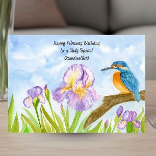 Oma Alles Gute zum Februar-Geburtstag Eisvogel Karte