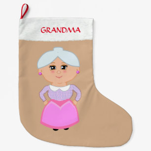 Oma auf Beige Großer Weihnachtsstrumpf