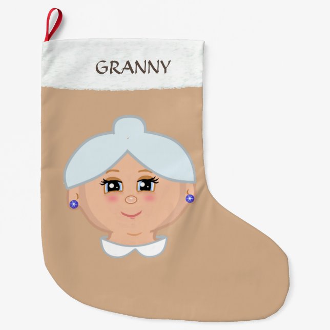 Oma auf Beige Großer Weihnachtsstrumpf (Vorderseite)