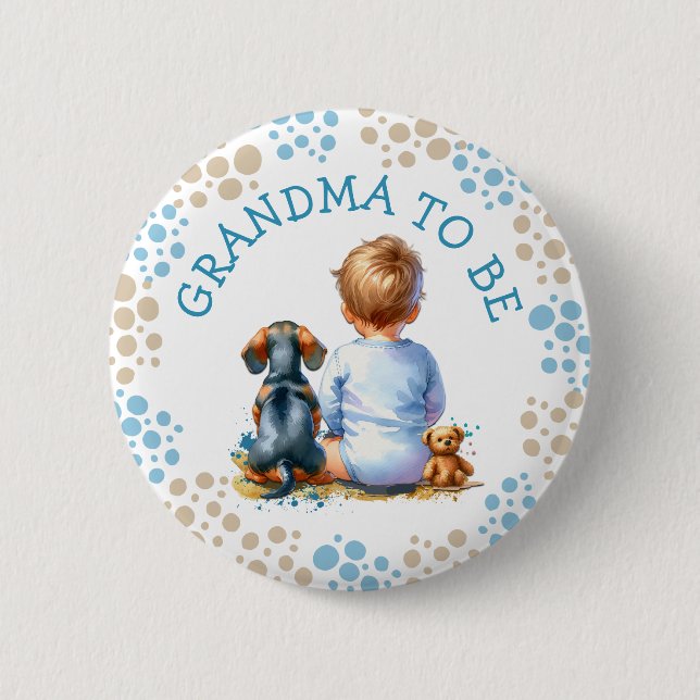 Oma | Baby- und Dackel-Kinderdusche Button (Vorderseite)