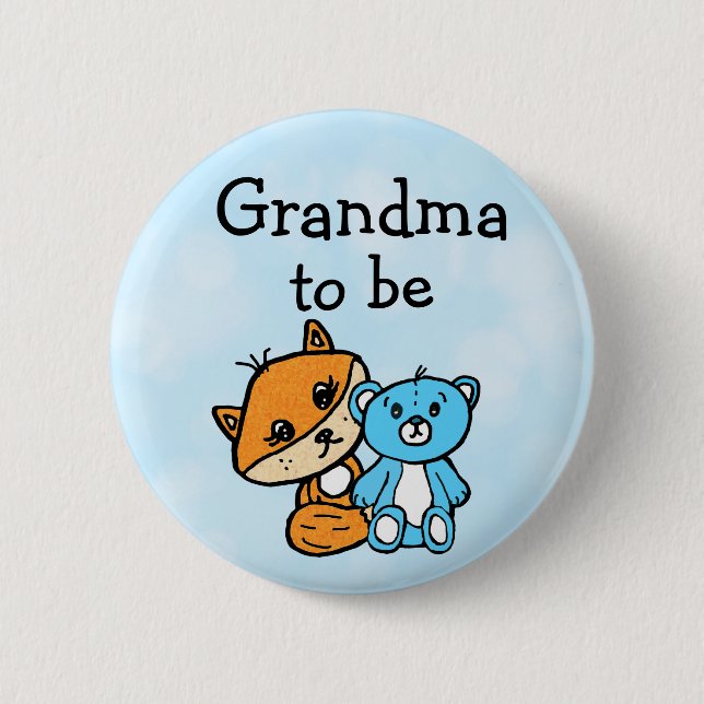 Oma be Little Fox and Teddy Bear Baby Shower Button (Vorderseite)