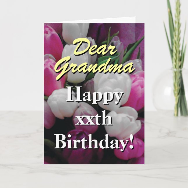Oma Birthday Card | Pink Tulpe Blume Karte (Vorderseite)