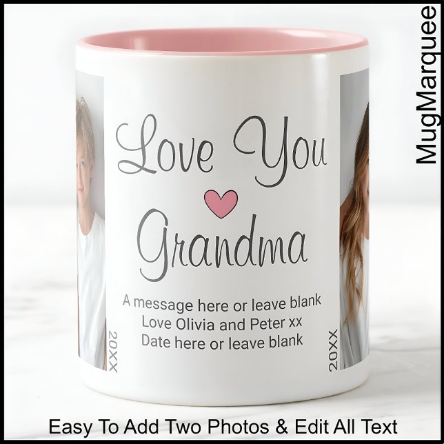 Oma Birthday Message & Two Foto, White C00 Zweifarbige Tasse (Von Creator hochgeladen)
