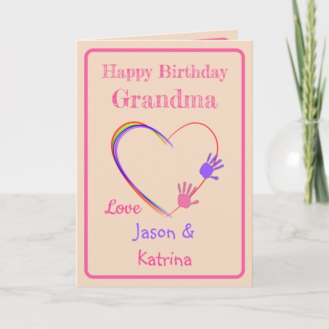 Oma Birthday mit Herz- und Handdruckkarte Karte (Vorderseite)