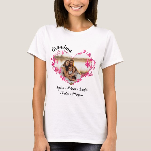 Oma Blume Herzstück mit Großkindern Namen & Foto T-Shirt (Vorderseite)