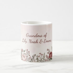 Oma-Blumen-Tasse personalisiert mit Enkelkindern Kaffeetasse