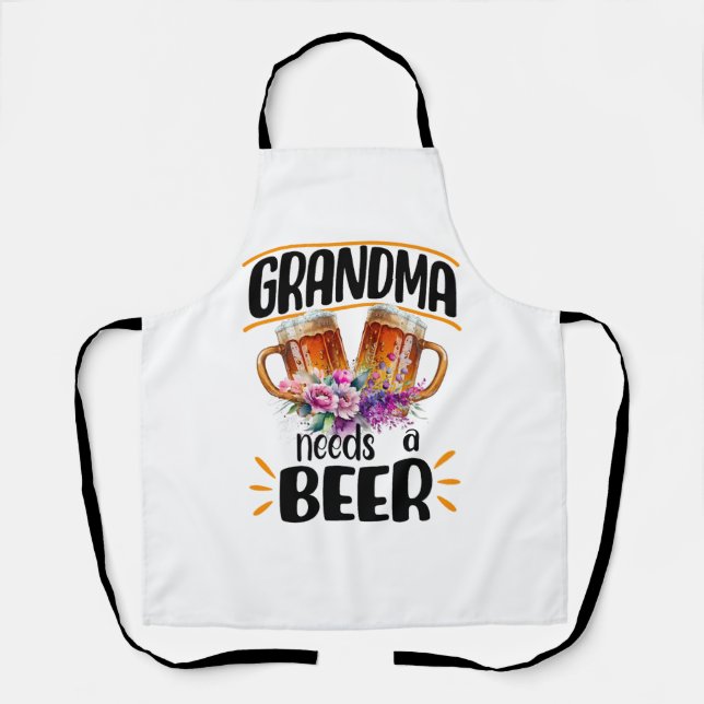 Oma braucht ein Bier, Funny Beer Tasse Blume Schürze (Vorderseite)