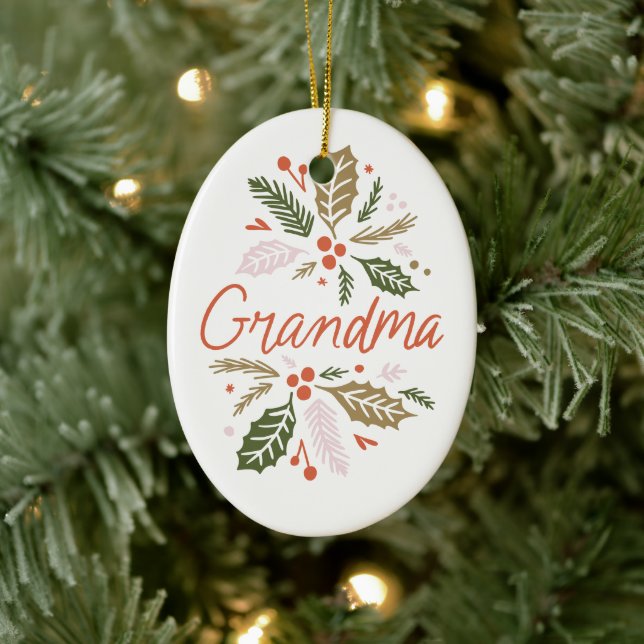 Oma Bright Holly Christmas Foto Keramik Ornament (Baum)