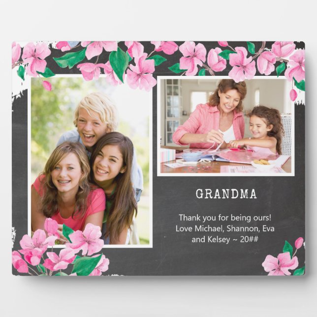 Oma Chalkboard und Cherry Blossom 2 Foto Fotoplatte (Vorderseite)