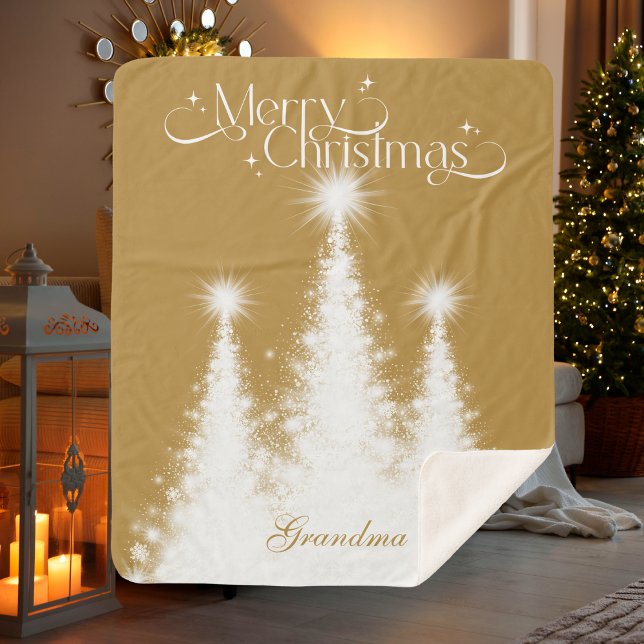 Oma Christmas Blanket Gold Weiß mit Namen Sherpadecke (Grandma Christmas Blanket Gold White with Name)