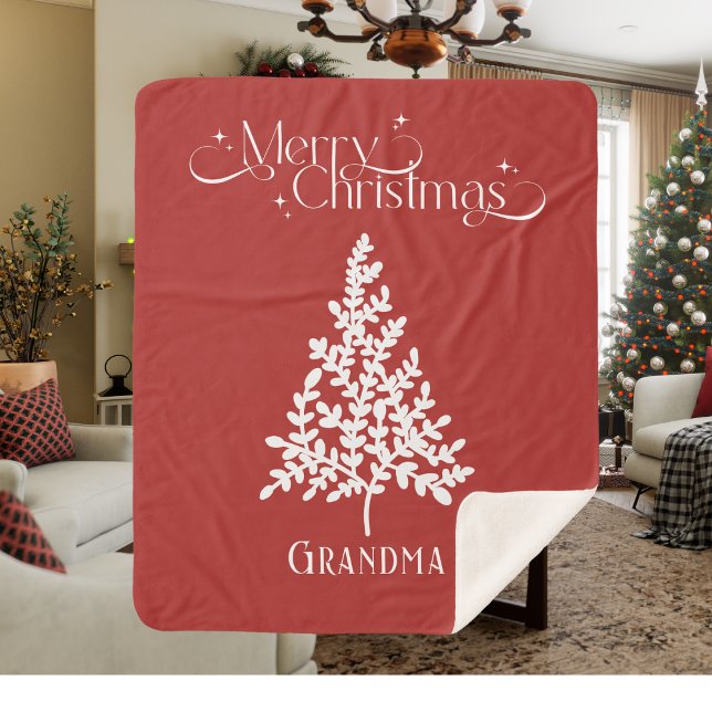 Oma Christmas Blanket Rot Weiß mit Namen Sherpadecke (Grandma Christmas Blanket Red White with Name)