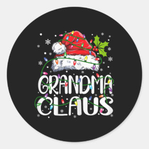 Oma Claus Christmas Lights Pajama Familienspiel Runder Aufkleber
