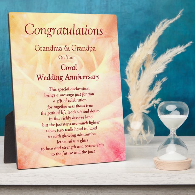 Oma Coral Wedding Anniversary Fotoplatte (Seite)