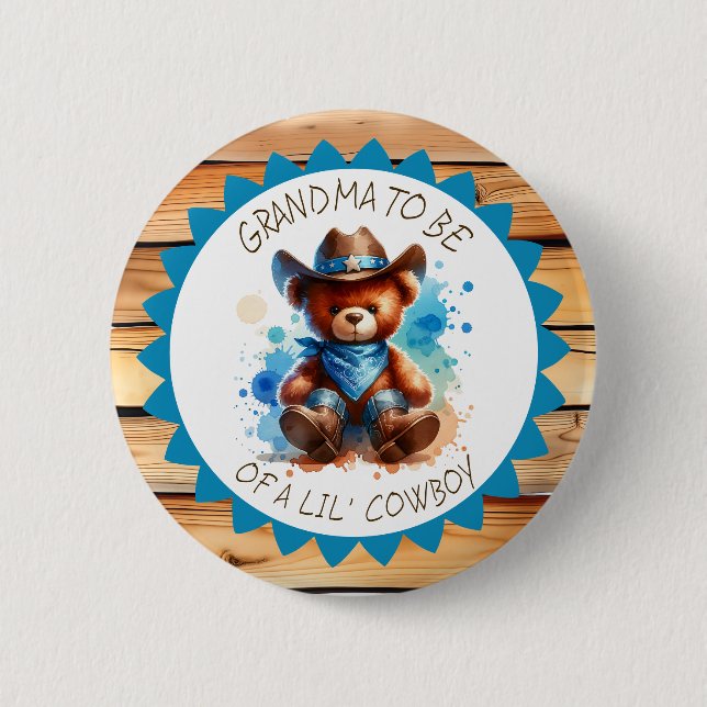 Oma | Cowboy Teddy Bear Babydusche Button (Vorderseite)