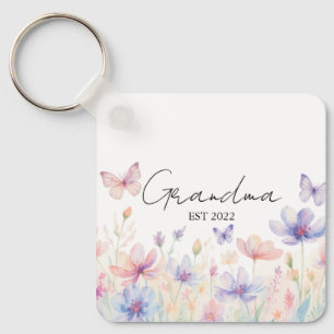 Oma Custom Est. Jahr - Blume und Schmetterling Schlüsselanhänger