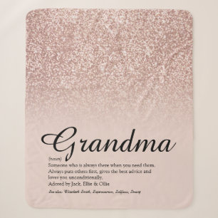 Oma Definition Schriftzug Roségold Glitter Sherpadecke