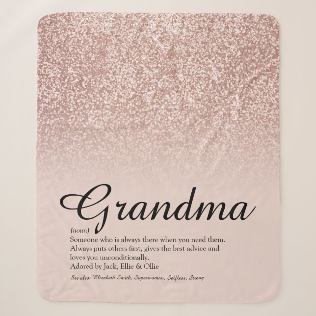 Oma Definition Script-Rose Gold Glitzer Sherpadecke (Vorderseite)