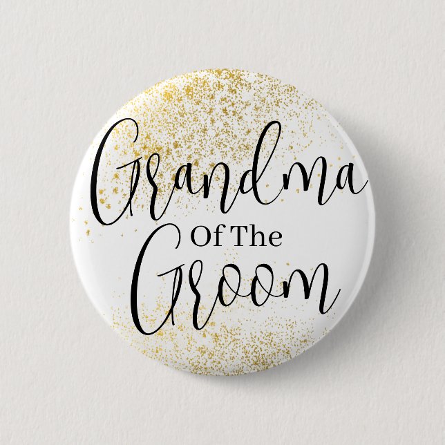 Oma des Bräutigam-Hochzeitsknopf für Gold-Glitzer Button (Vorderseite)