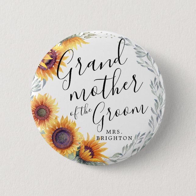 Oma des Grooms | Sonnenblumen Florals Hochzeit Button (Vorderseite)