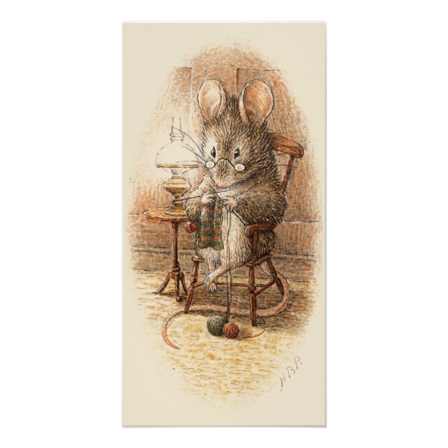 Oma Dormouse knittiert auf einem Schaukelstuhl Poster (Vorderseite)